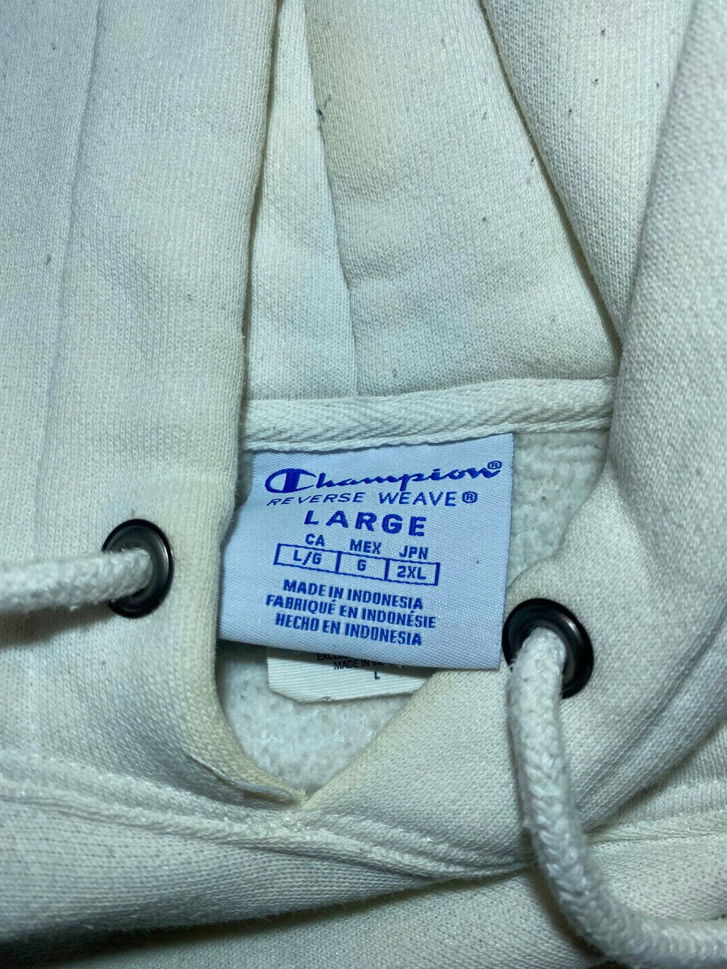 Champion White Hoodie - etiqueta talla L Reverse Weave