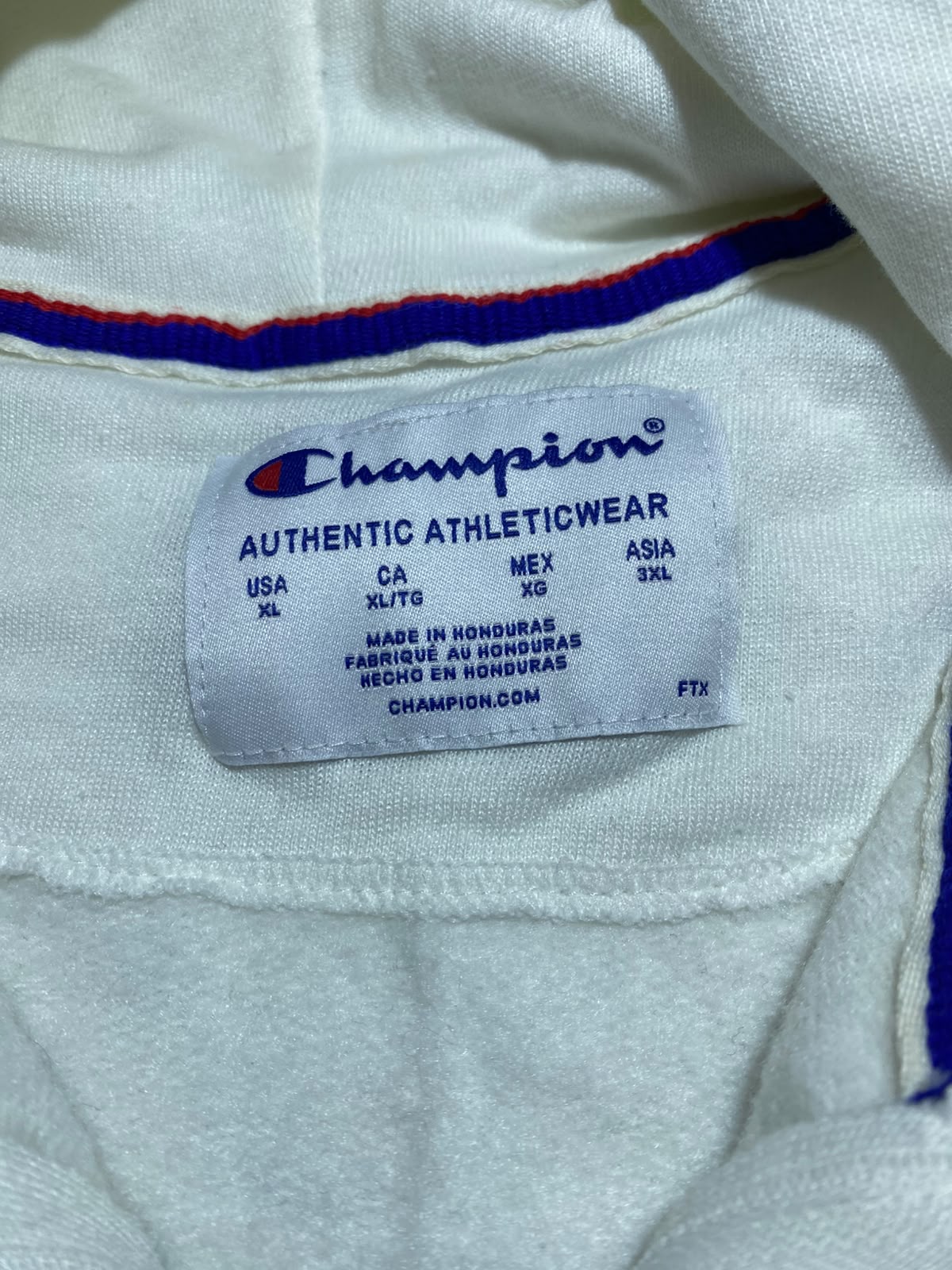 Champion White Zip Hoodie - etiqueta talla XL