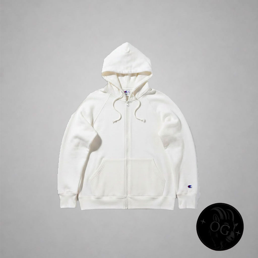 Champion White Zip Hoodie - vista frontal completa
